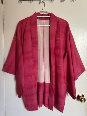 Vintage Japanese Haori Silk Kimono Jacket Boho Open Front Statement Layer